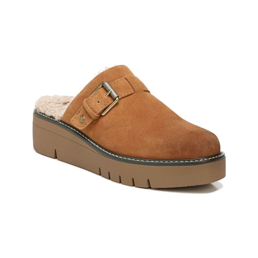 NATURALIZER Womens Brown Faux Shearling 1" Platform Wayde Wedge Mules 7.5 M